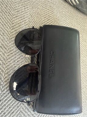 CHANEL Brown Pilot Sunglasses with Gray Lenses